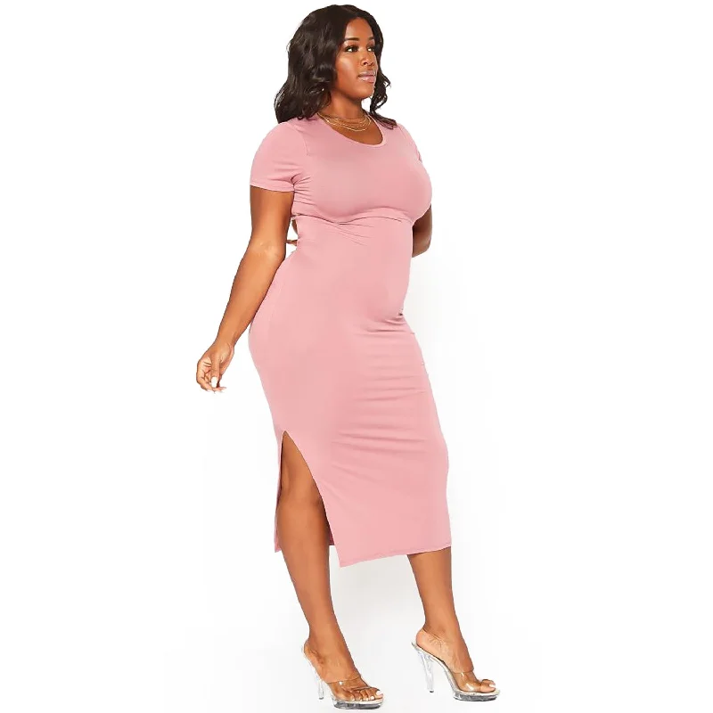 Cool-Cotton Midi Dresses -Plus Size Women's Open Back Bodycon Midi Dress