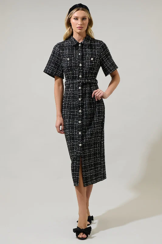 Swing-Edge Midi Dresses -Brook Tweed Button Down Midi Dress