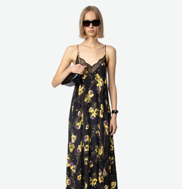 Lace-Up Midi Dresses -Risty Dress Black Yoko Floral Print