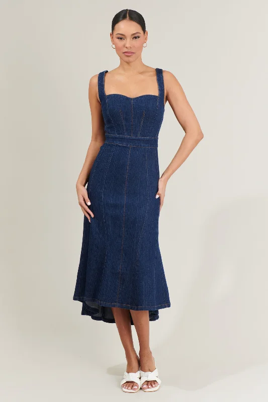 Smooth-Silk Midi Dresses -Gabriella Denim Midi Dress