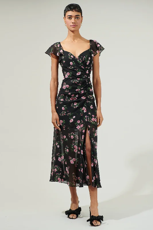 Midi Dresses for Spring Days -Albany Floral Nadia Ruched Midi Dress