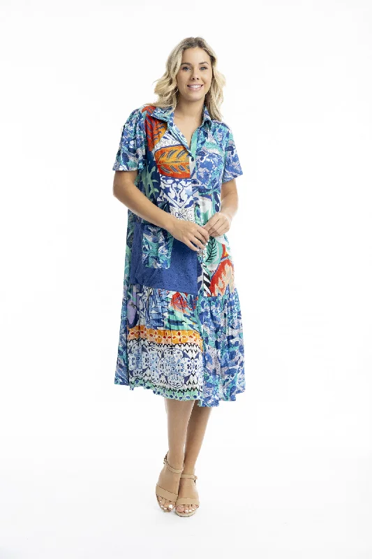 Gathered-Waist Midi Dresses -Cayman Midi Patch Dress