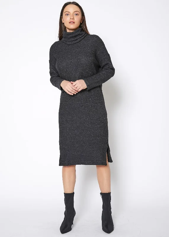 Rich-Cotton Midi Dresses -Women's Turtle Neck Midi Sweater Dress