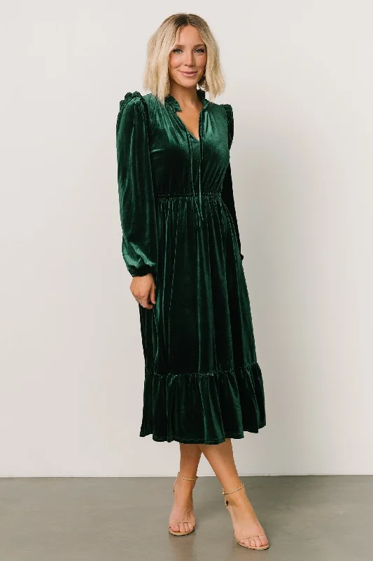 Midi Dresses for Food Events -Amadora Velvet Dress | Green