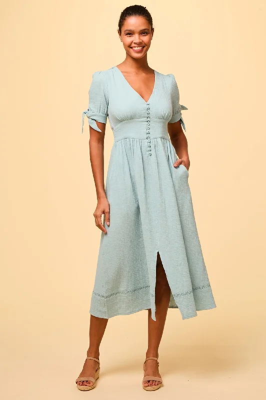 Layered Midi Dresses for Depth -Olga Cheesecloth Dress | Aqua