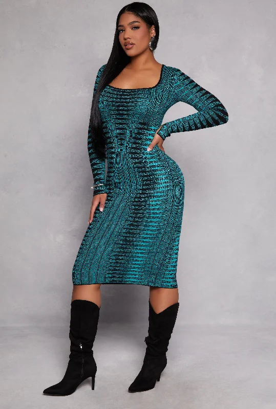 Midi Dresses for Road Trips -Abstract Patterned Sweater Dress