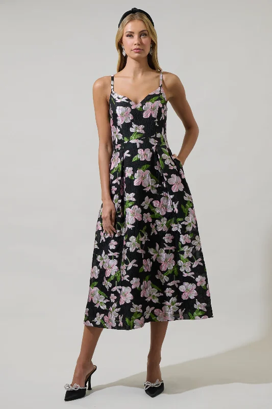 Ruffled-Edge Midi Dresses -Elsinore Floral Pleated Midi Dress