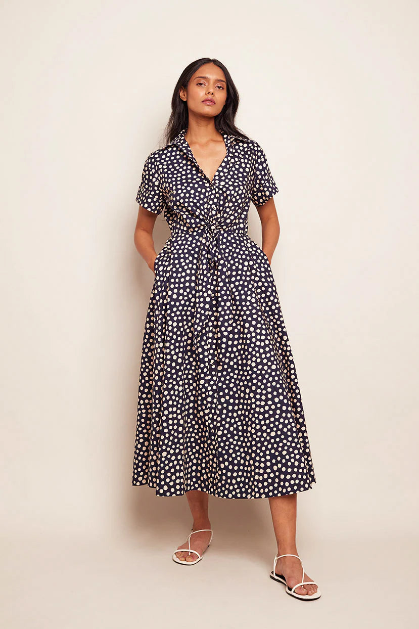 Lace-Back Midi Dresses -Asbury Midi Dress Abstract Dot Navy