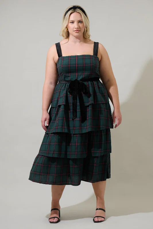 Side-Back Midi Dresses -Brook Plaid Mari Tiered Midi Dress Curve