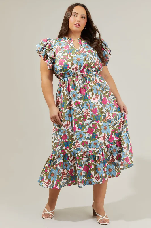 Midi Dresses for Brunch Dates -Avitall Floral Dillan Midi Ruffle Dress Curve