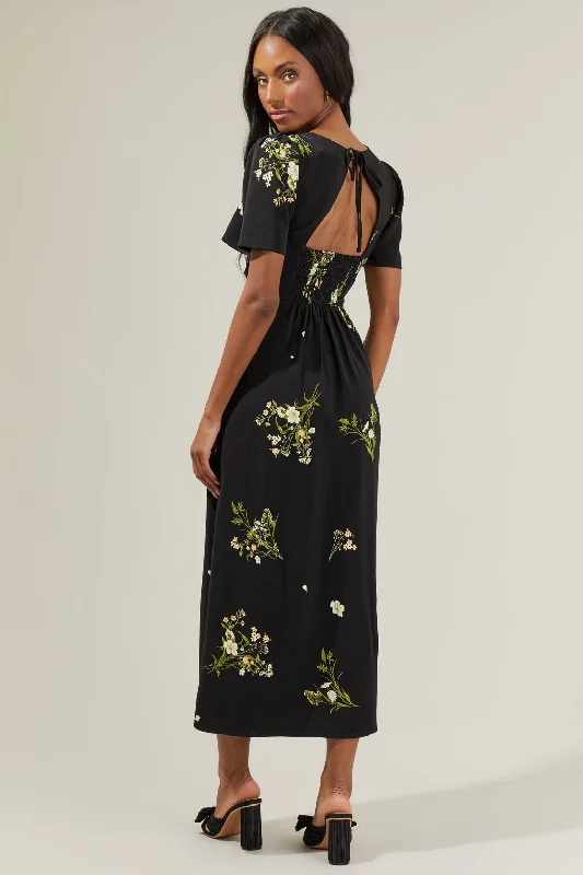 Smocked-Waist Midi Dresses -Jenna Floral Midi Dress