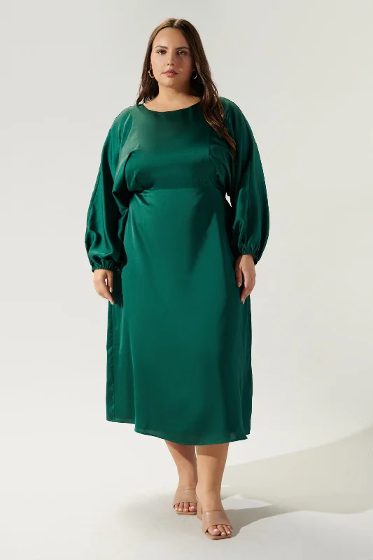 Warm-Tone Midi Dresses -Chateau Satin Dolman Sleeve Midi Dress Curve