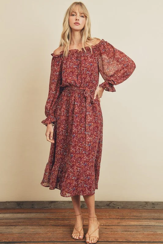 Airy Midi Dresses for Comfort -Ditsy Floral Midi Dress