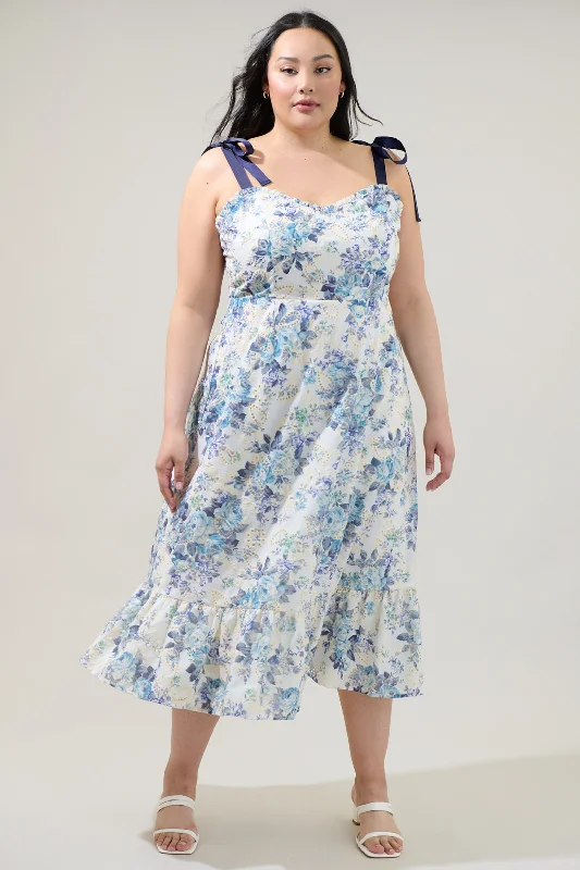 Soft-Wool Midi Dresses -Majesty Floral Villa Garden Eyelet Midi Dress Curve