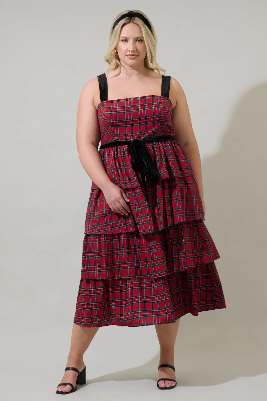 Cool-Wool Midi Dresses -Arvada Plaid Mari Tiered Midi Dress Curve