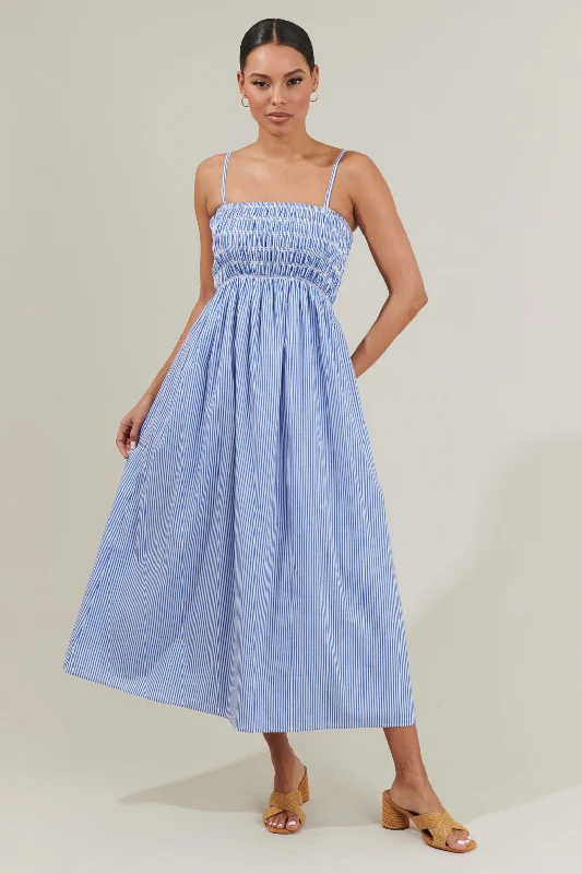 Tiered-Hem Midi Dresses -Bartlett Striped Smocked Midi Dress