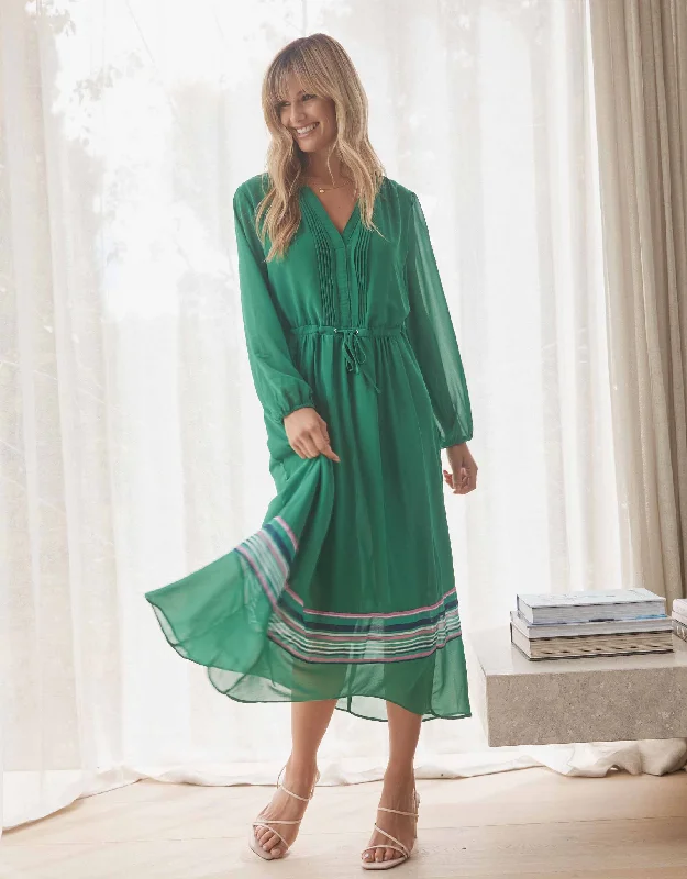 Satin Midi Dresses for Shine -Madison Avenue Midi Dress - Emerald