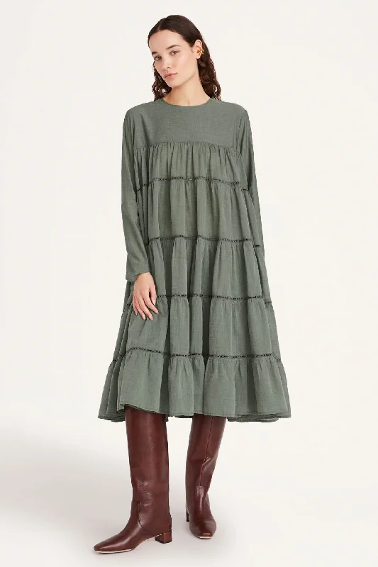 Zippered Midi Dresses for Edge -Maida Midi Dress in Moss Chambray