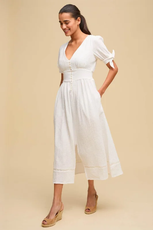 Striped Midi Dresses for Softness -Olga Cheesecloth Dress | White