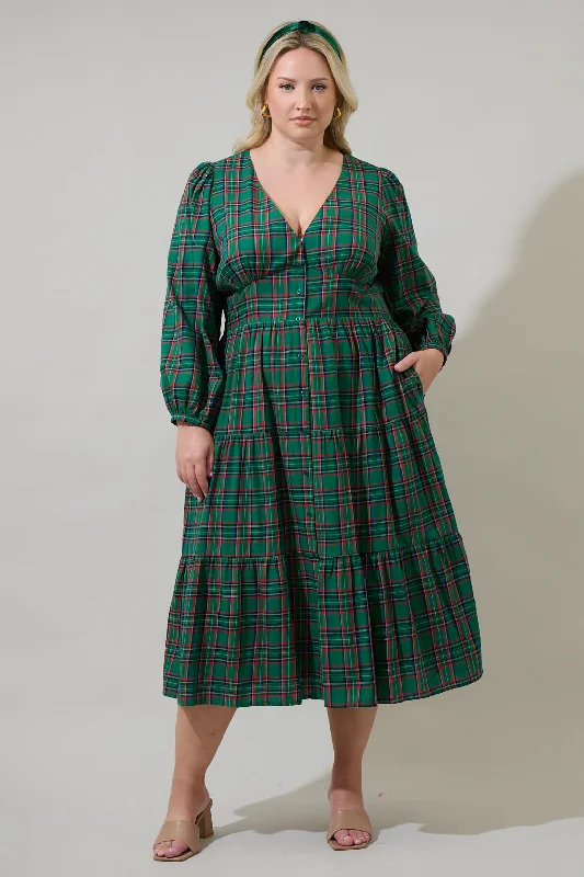 Asymmetrical Midi Dresses -Jace Plaid Shely Button Down Midi Dress Curve