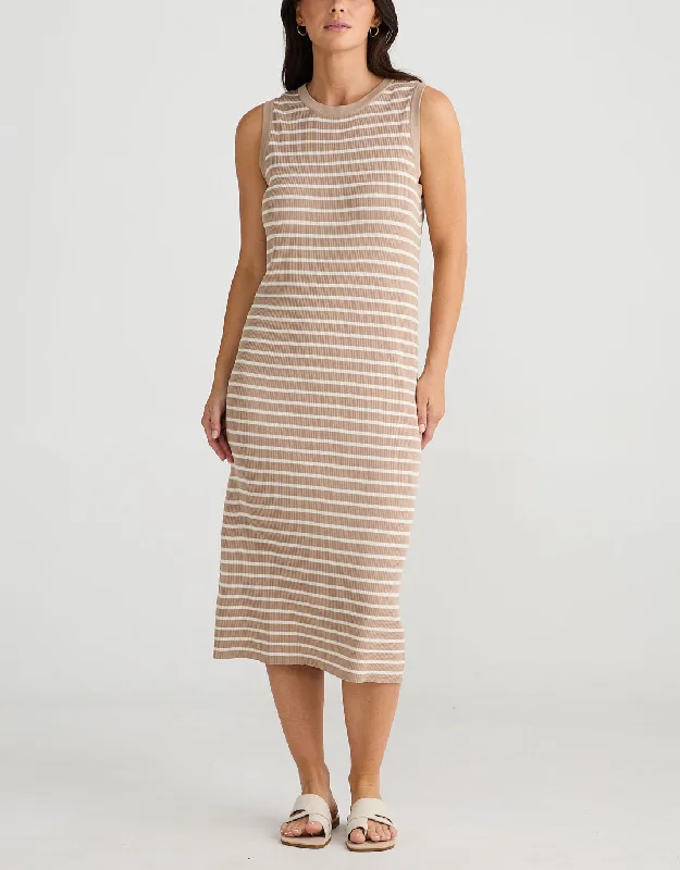 Cool-Hue Midi Dresses -Squad Midi Dress - Taupe/Ecru