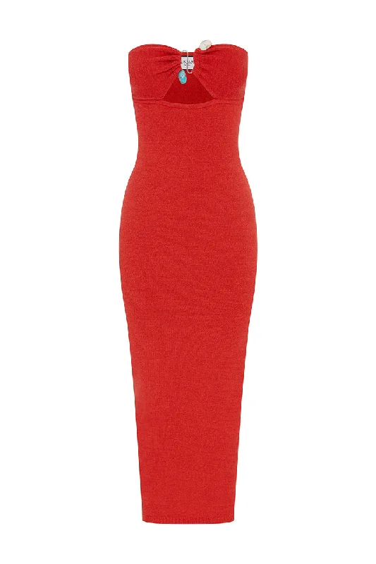 Tied-Back Midi Dresses -LUNA MIDI DRESS - RED