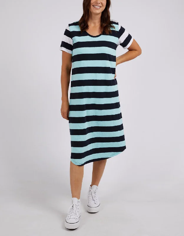 Tie-Edge Midi Dresses -Mercury Stripe Dress - Tonic Blue/Navy Stripe