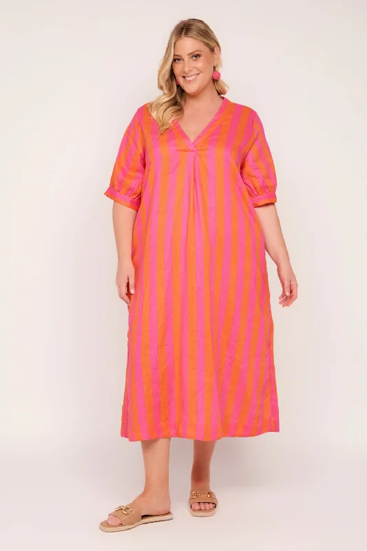 Midi Dresses for Day Fun -Kora A-Line Linen Midi Dress in Afterglow