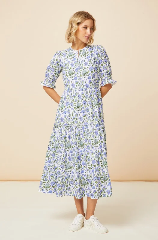 Cold-Shoulder Midi Dresses -Cordelia Block Print Dress | Blue/Green