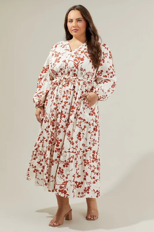 Midi Dresses for Patio Dates -Garnet Floral Midi Dress Curve