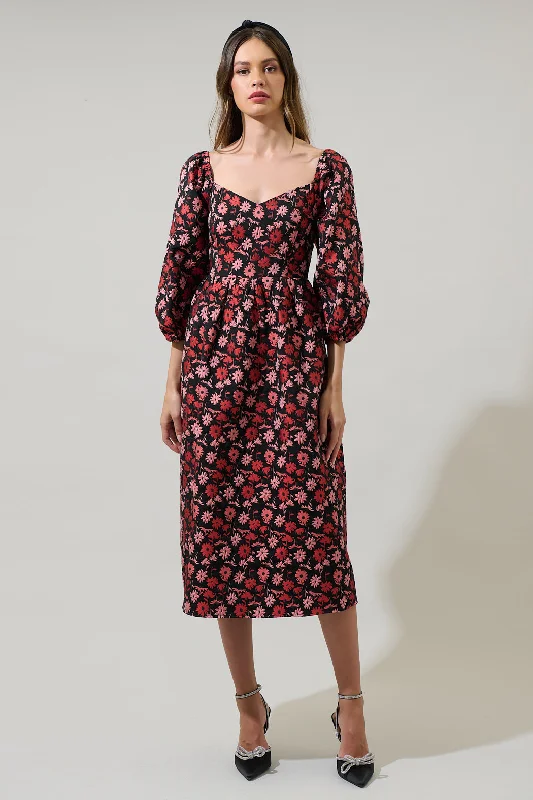 Cowl-Neck Midi Dresses -Fredonia Floral Dila Jacquard Midi Dress