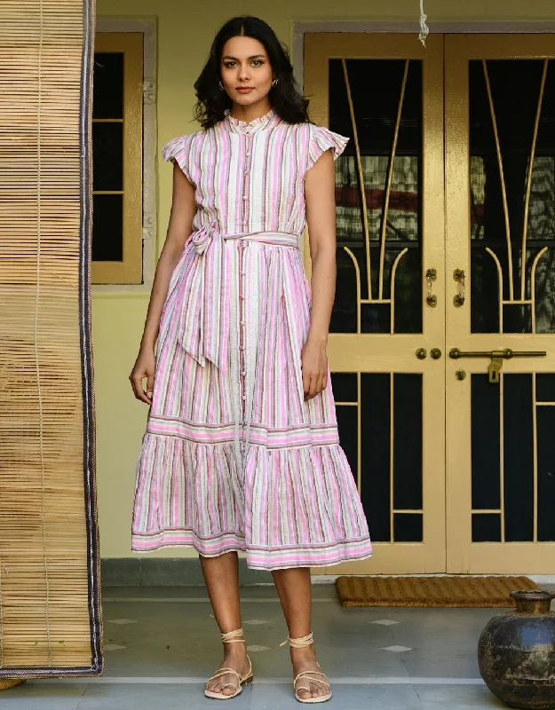 Midi Dresses for Fall Brunches -Kos Midi Dress - Pink Stripe