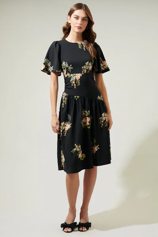 Midi Dresses for Park Dates -Jasleen Floral Bruna Drop Waist Midi Dress