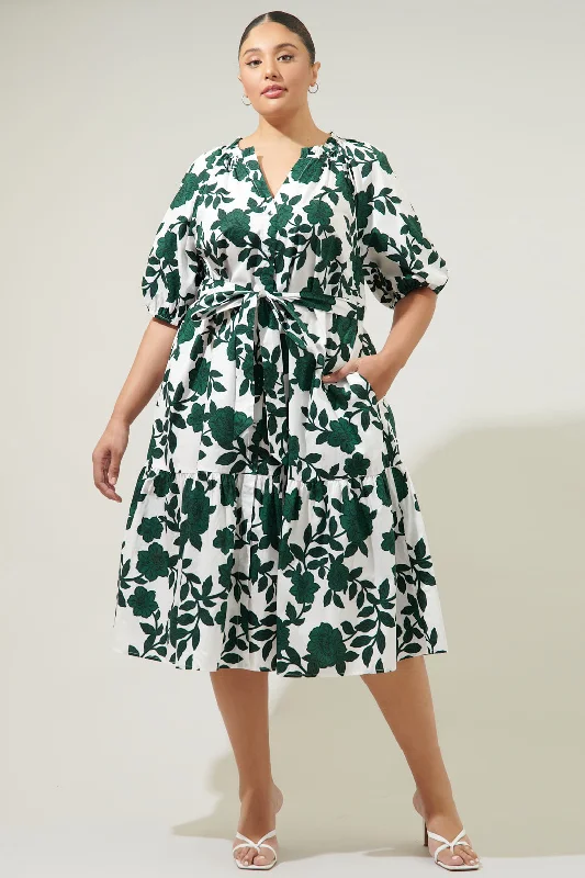 Midi Dresses for Lake Fun -Kane Floral Wynette Tiered Midi Dress Curve