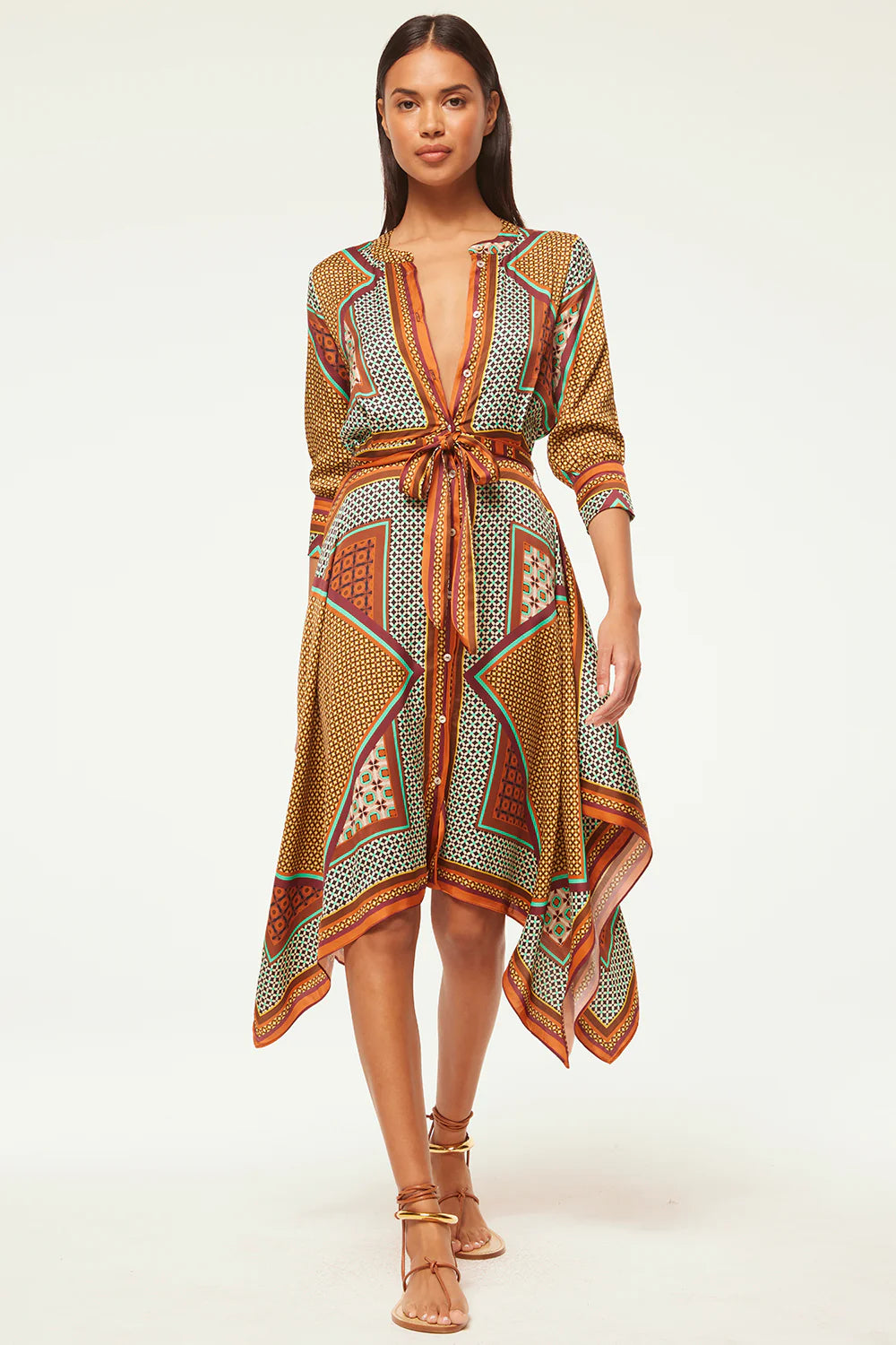 Round-Neck Midi Dresses -Solmaz Dress Positano Scarf