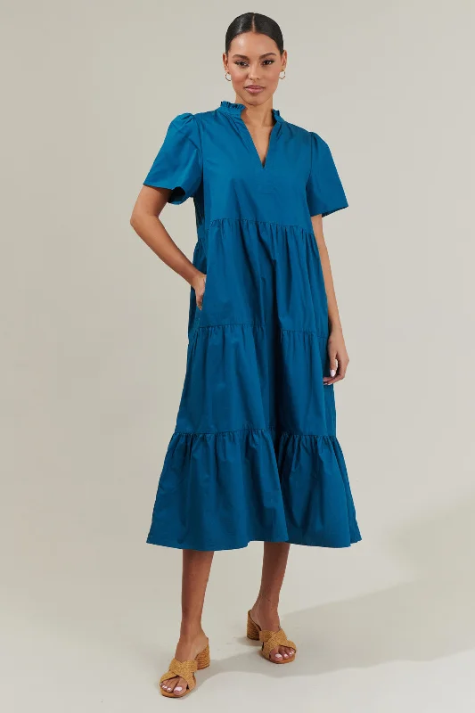 Soft-Silk Midi Dresses -Amayah Tiered Midi Dress