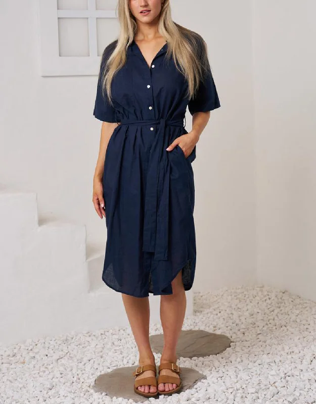 Side-Edge Midi Dresses -Rove Midi Shirt Dress - Navy