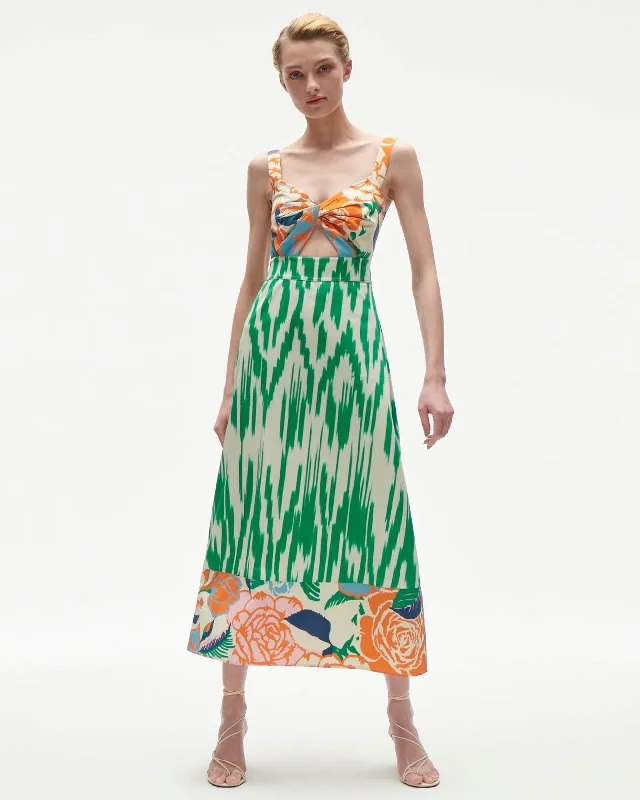 Knit-Cotton Midi Dresses -Annette Dress Ikat Rose Jungle Green