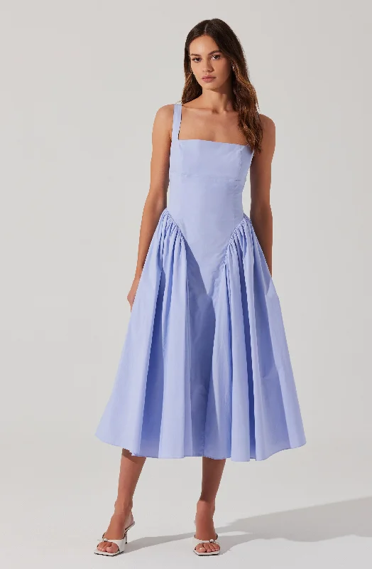 Midi Dresses for Evening Wear -Vinya Poplin Drop Waist Dress