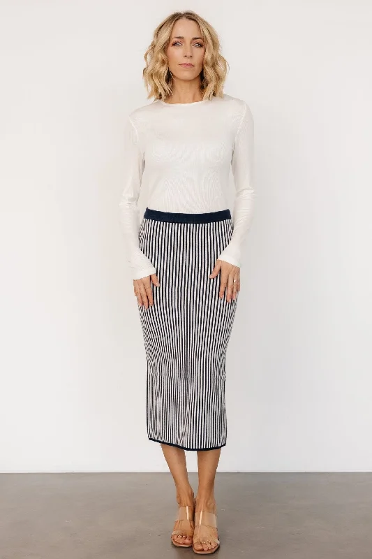 Bold-Print Midi Dresses -Alonso Knit Midi Skirt | Navy Stripe