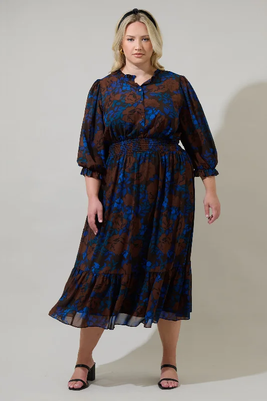 Midi Dresses for Team Nights -Lebanon Floral Irene Smocked Midi Dress Curve