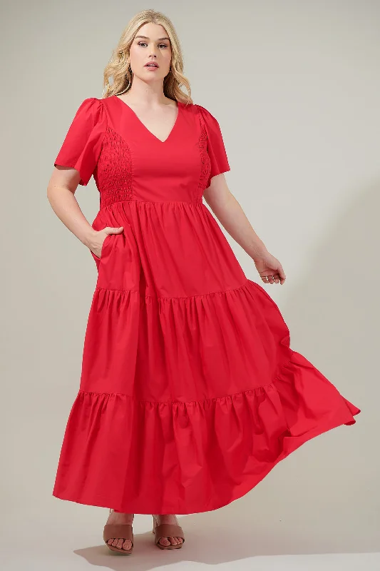 Midi Dresses for Garden Parties -Alexis Poplin Tiered Midi Dress Curve