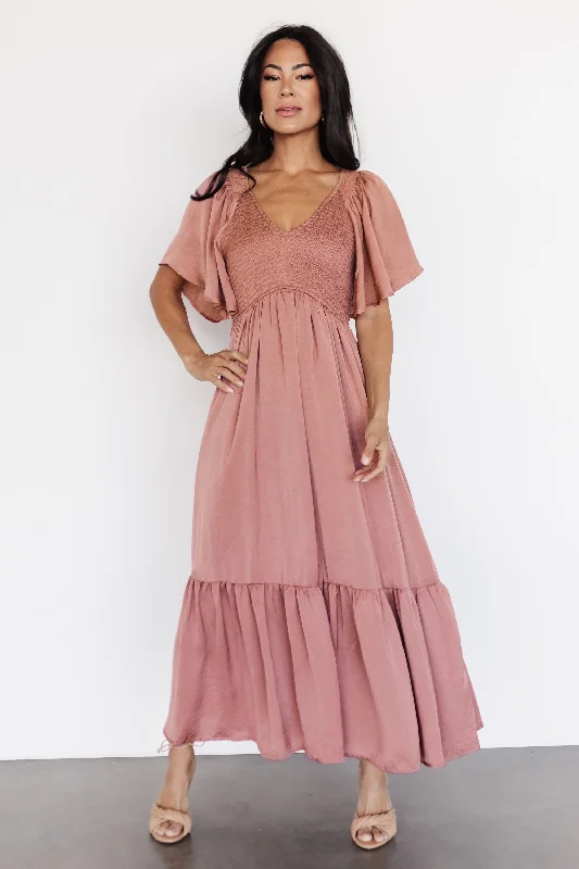 Flared-Hem Midi Dresses -Lovell Smocked Midi Dress | Dark Mauve