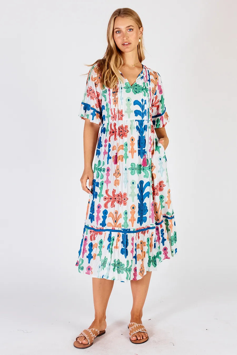 Tiny-Floral Midi Dresses -Lulalife Olivia Midi - White