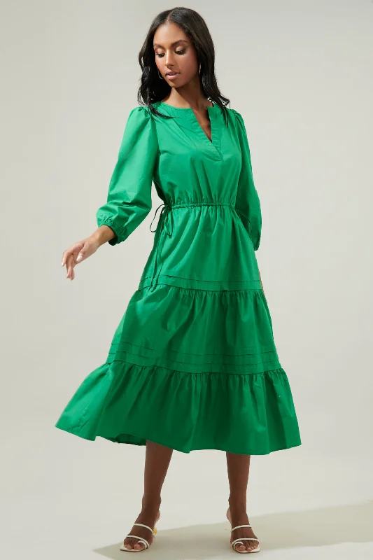 Front-Ruffle Midi Dresses -Atelier Poplin Tiered Midi Dress