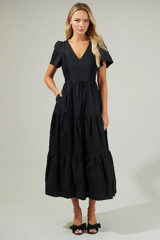 Midi Dresses for Girlfriend Getaways -Alexis Poplin Tiered Midi Dress