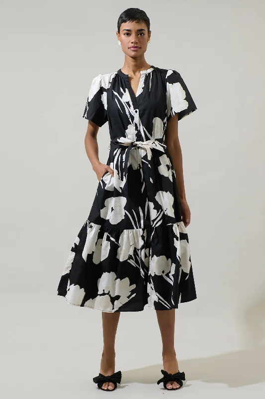 Fine-Print Midi Dresses -Shadow Floral Cora Button Up Midi Dress