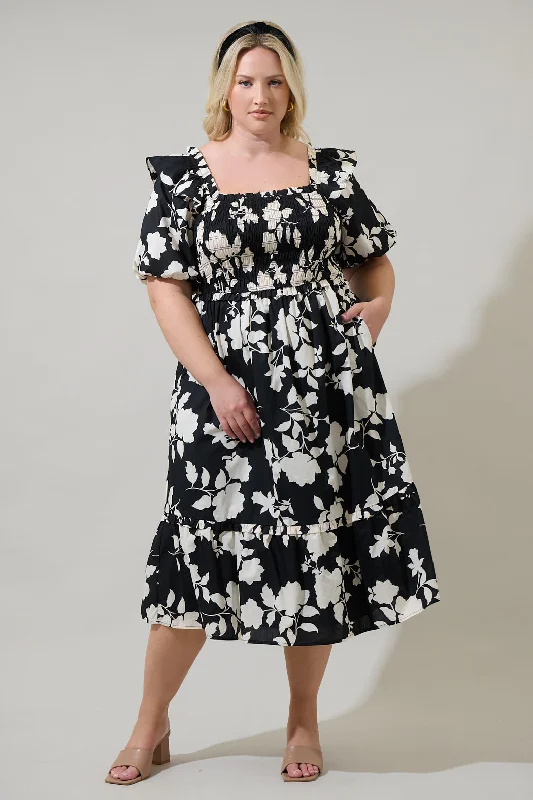 Midi Dresses for Lunch Fun -Mableton Floral Rosswell Smocked Midi Dress Curve