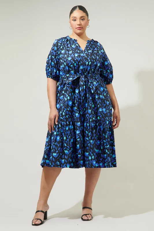 Midi Dresses for Game Fun -Zorya Floral Wynette Tiered Midi Dress Curve