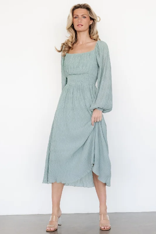 Shift-Edge Midi Dresses -Dalton Pleated Midi Dress | Light Sage